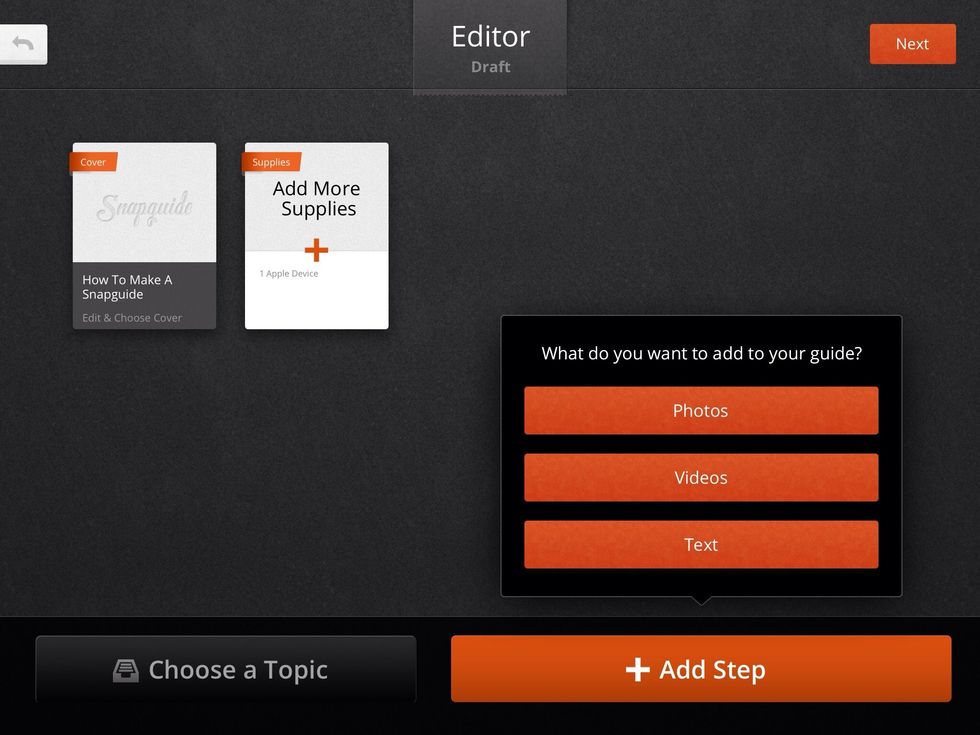 You can add steps. You can use photos, videos, or text.