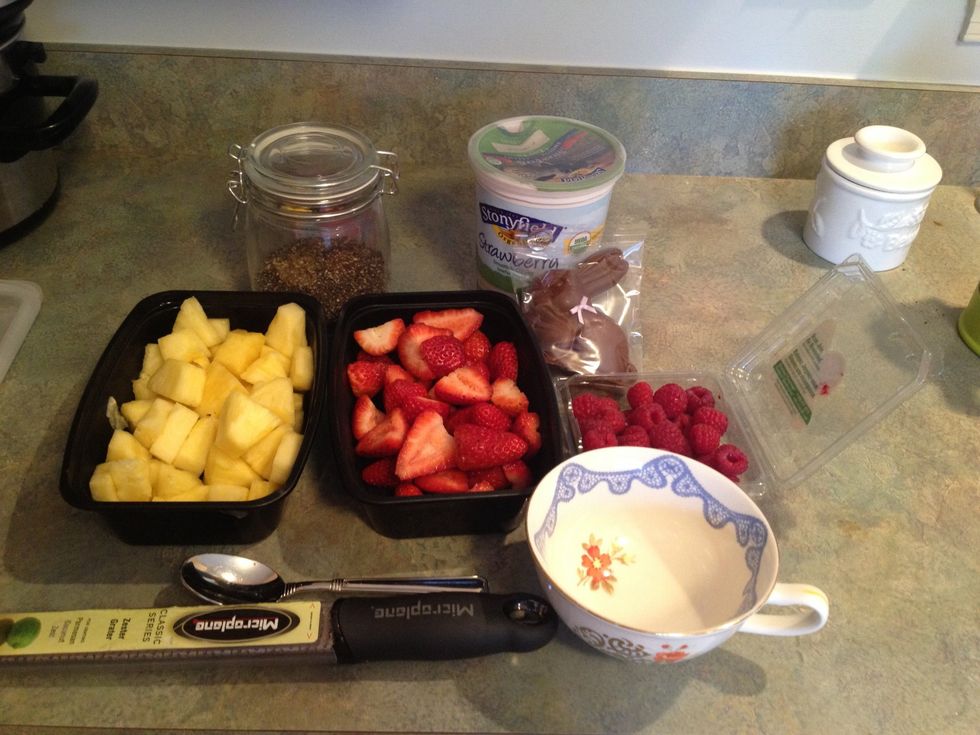 You can add/subtract/substitute any fruit. I am using strawberry yogurt today.