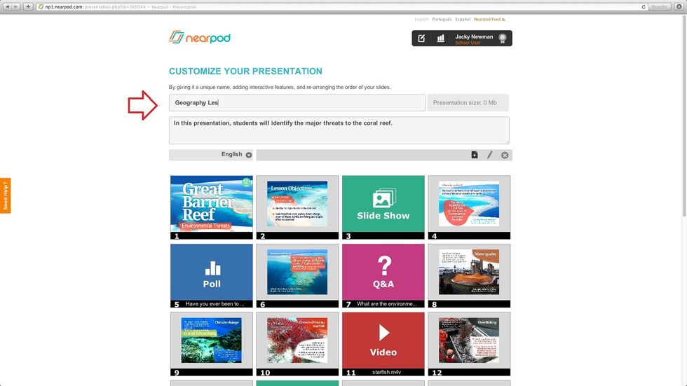 You can also change the name of the presentation to adapt it to your lesson.