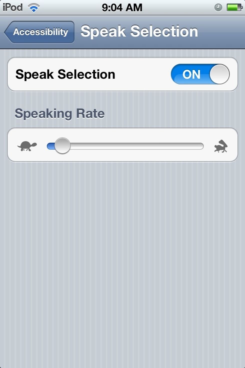 You can also change the speaking rate by sliding the circle along the bar. (Turtle= slow Rabbit= fast)