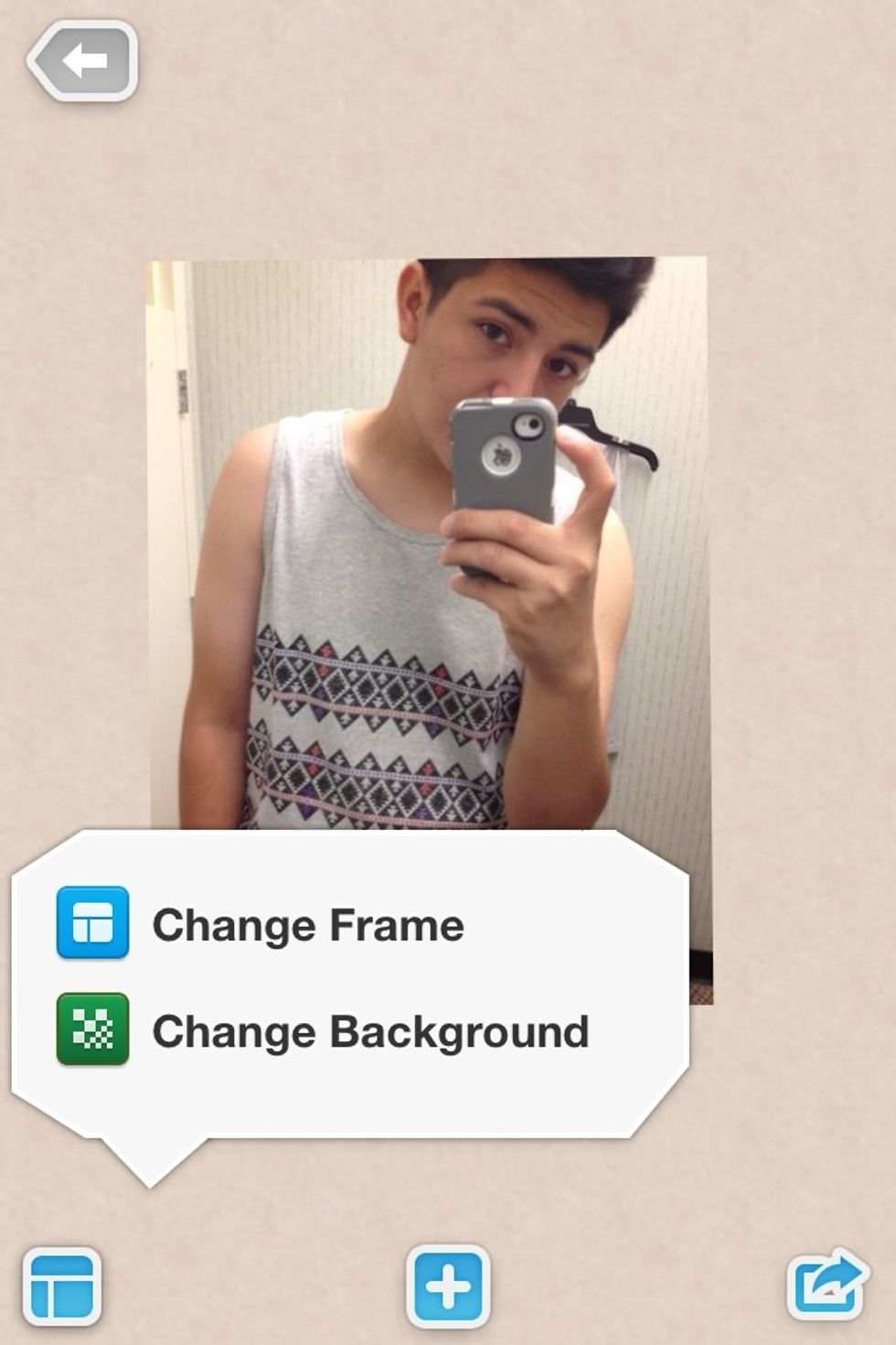you can also click frames button on the bottom left to change the background color/ design.