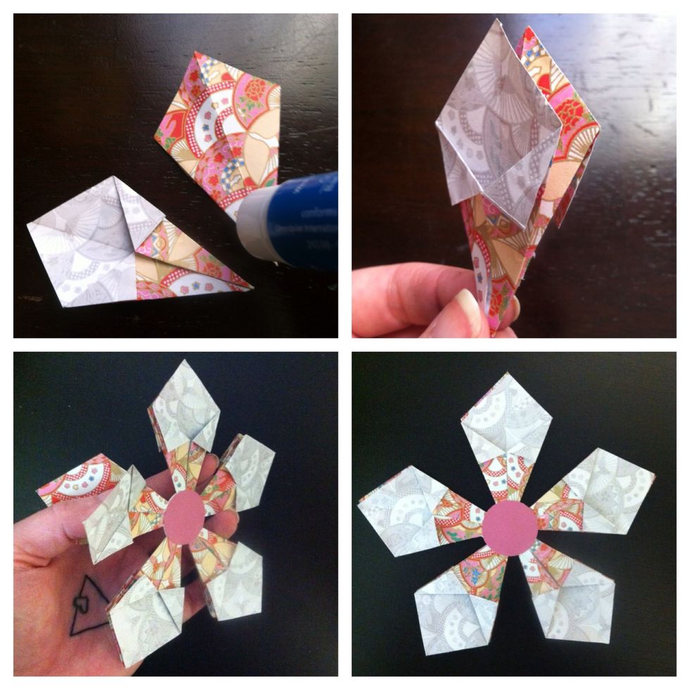 You can also glue them back to back for a fuller decoration as shown. Or you can increase the size of each set of 5-6 squares. This will make nice full nestled together flower. More ideas?