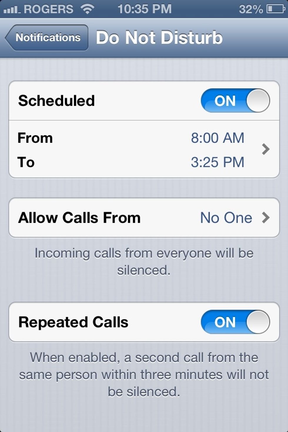 You can also make it allow specific calls to be allowed, and have it ring after someone calls again 3 minutes after calling when Do Not Disturb is on