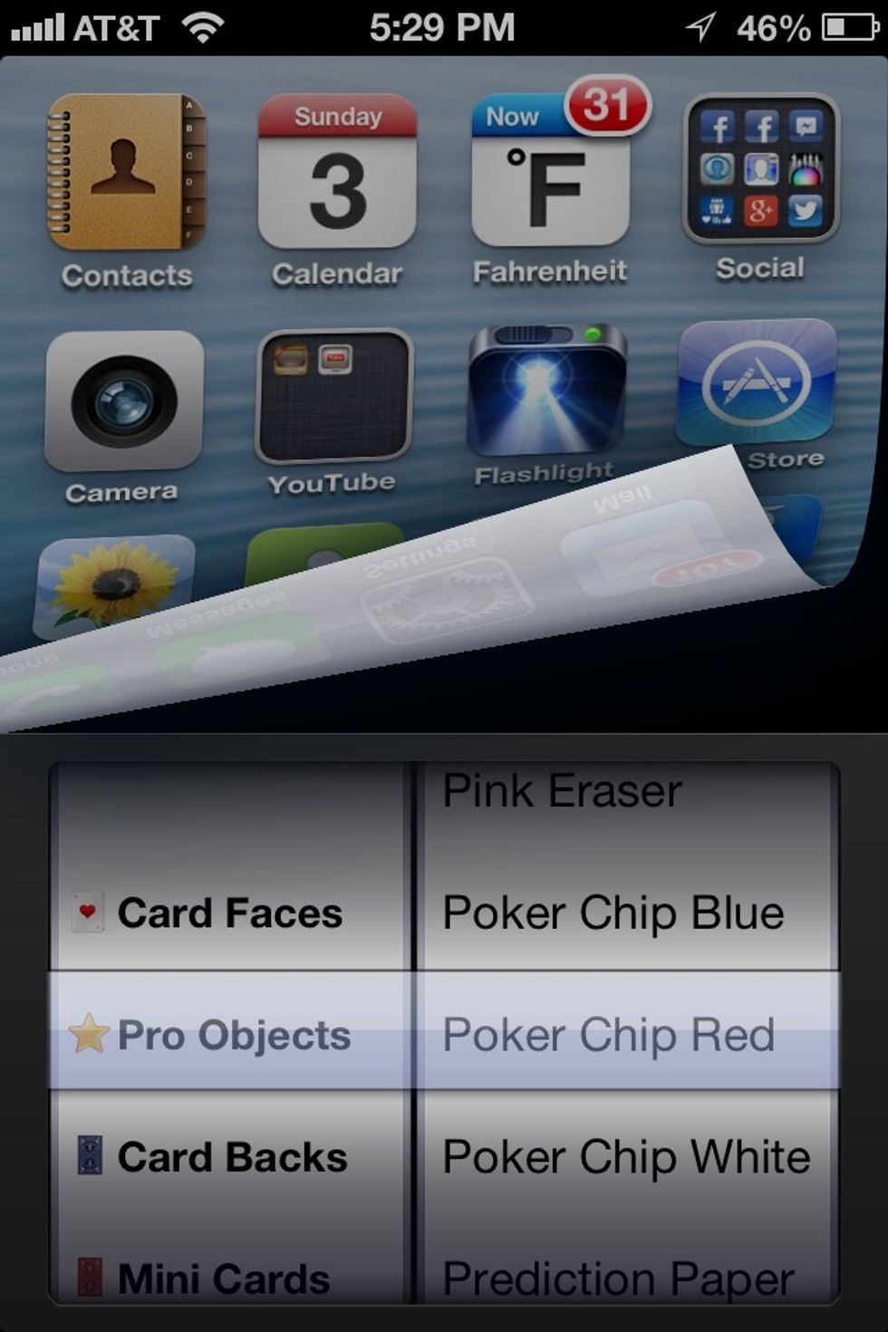 You can also quickly change objects in the app by touching the screen at the lower right corner then swiping your finger up and to the left. This quick change menu will appear.