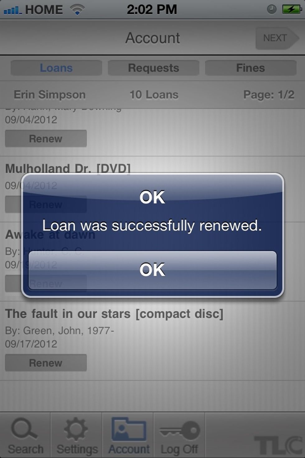 You can also renew an item under the account setting.