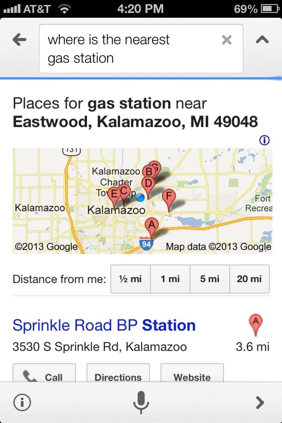You can also search for locations near by. Here I searched for gas stations in my area.