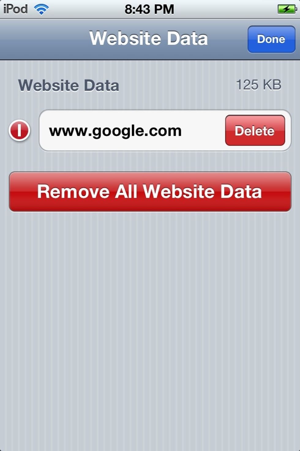 You can also select what data to remove. To select what data to remove you can swipe you finger from the left to the right on a URL.