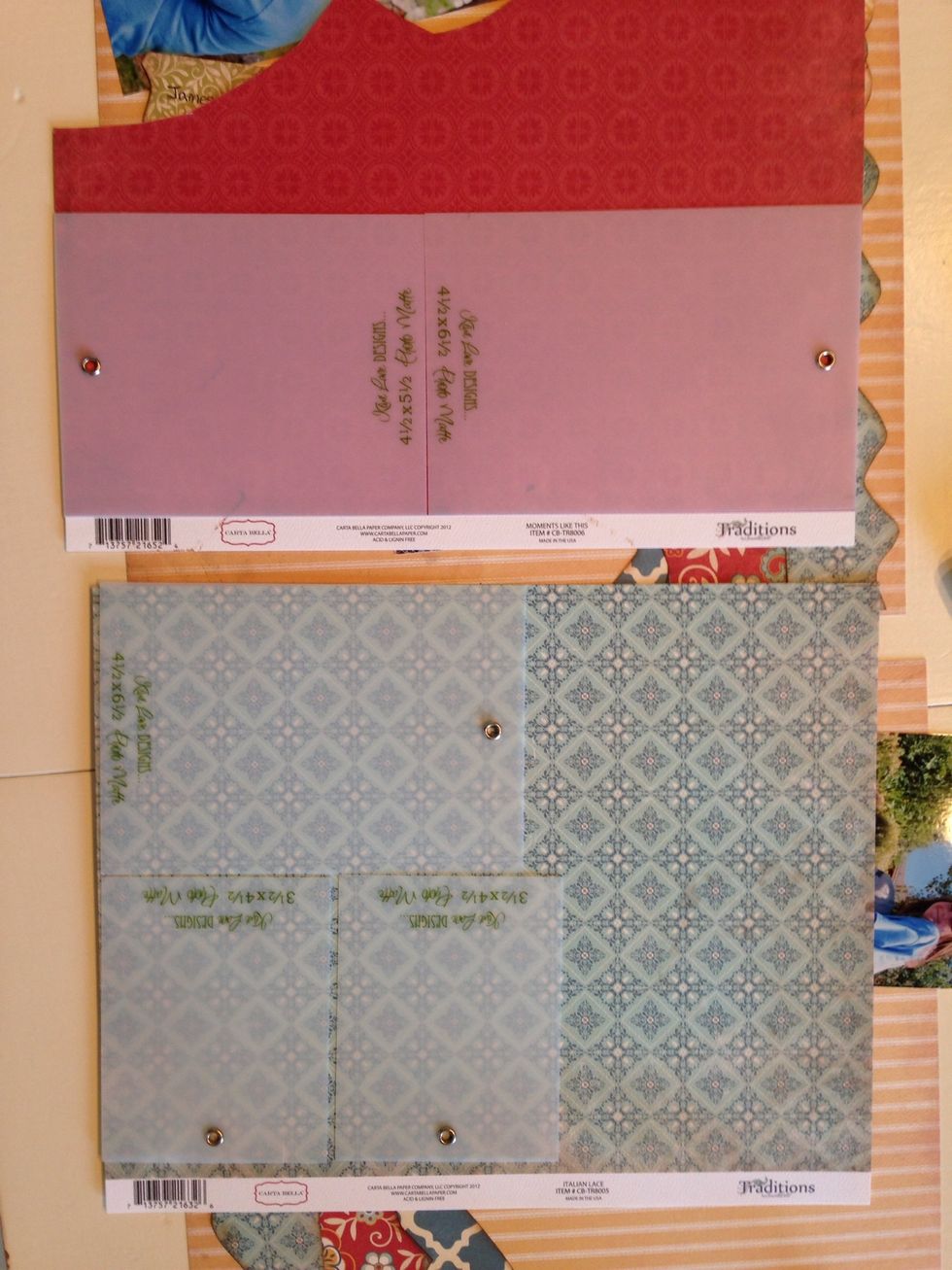 You can also use the different sized photo mats to map out how to get the most out of your paper. I used my scraps of paper to mat my pictures.