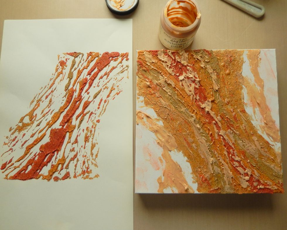 You can apply further layers of embossing paste and the powder mixture, reheating each time, until you are happy with the final effect.