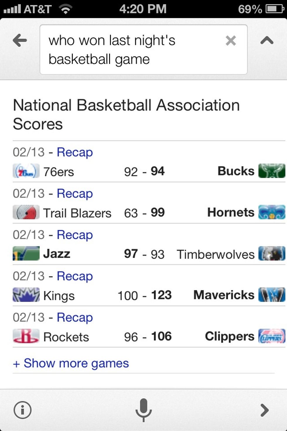 You can ask it many questions. Here I asked about basketball scores.
