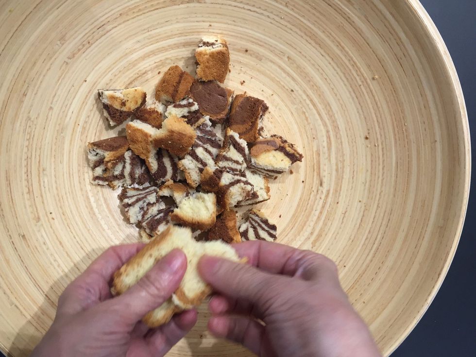 You can break them to crumble or as I am doing small cubes