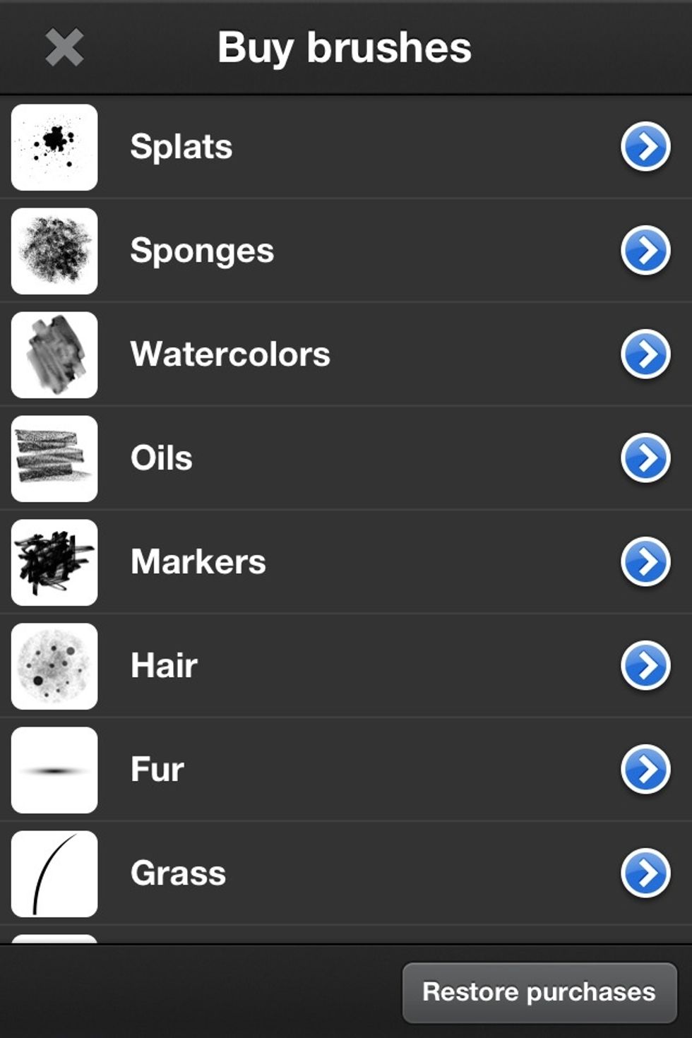 You can buy additional brushes sets if you go into the store section found in the ArtStudio menu.