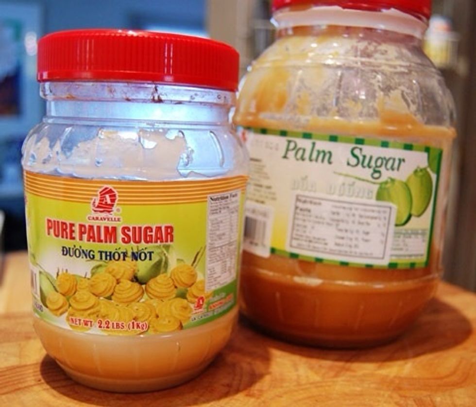 You can buy palm sugar syrup from an Asian grocer. It's easier to use than the granulated ones. They taste great with banana pancakes! (Photo from EatBufordHighway.com)