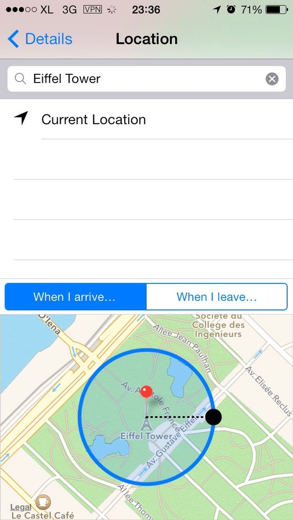 You can choose whether it's 'When I arrive' or 'When I leave'.