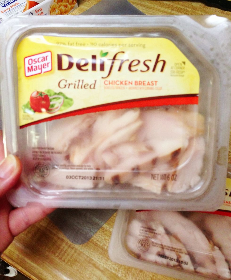 You can cook your own chicken, use a rotisserie chicken, use canned chicken (yuk!), or I found these. Easy shortcut. I used 2 packs.