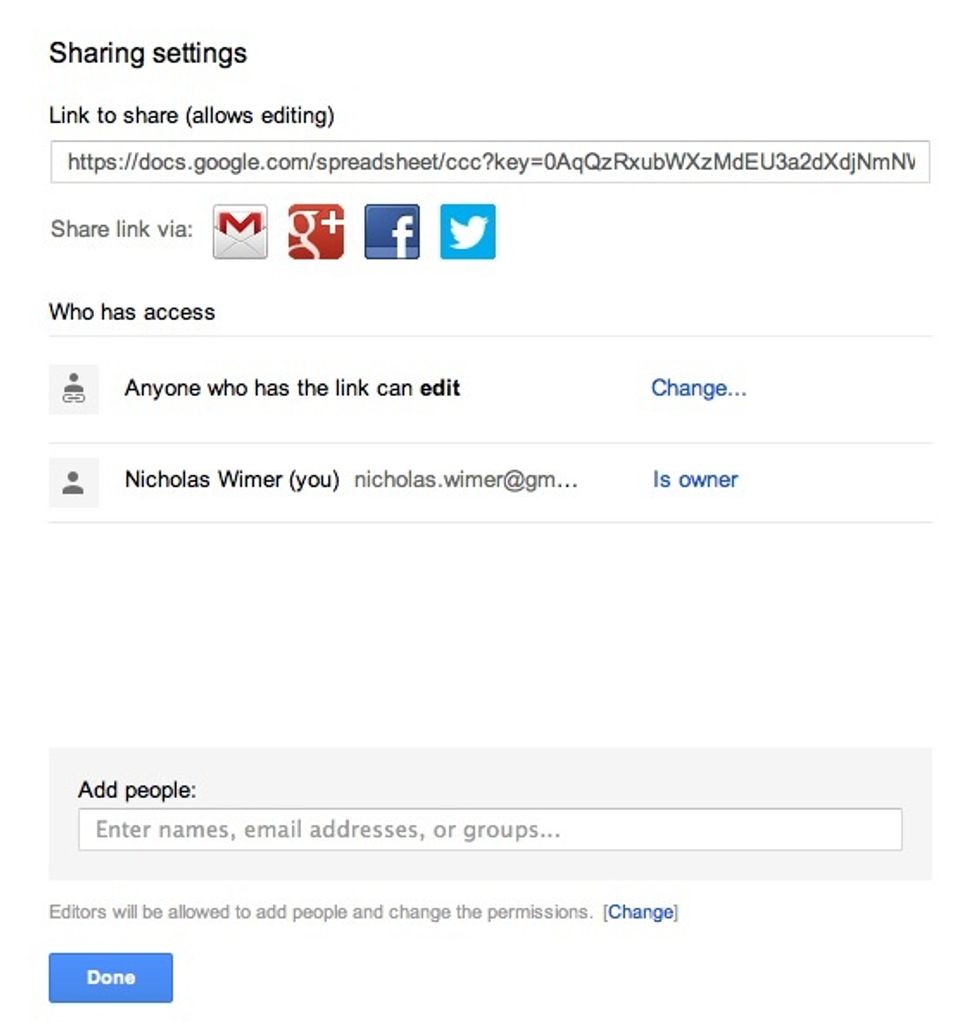You can copy and paste the link to anyone.  Make sure you change the settings to allow them to make edits!