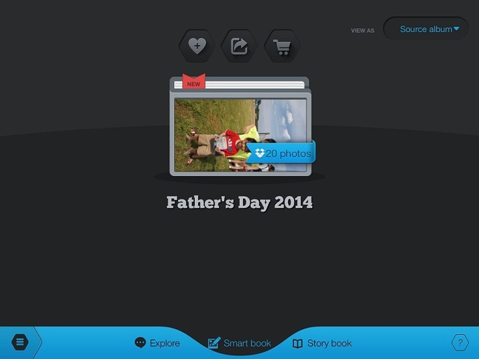 You can customize the photo book as much or as little as you'd like. You can change cover photo/layout/background, crop photo, apply filters, add text, or design your own page! Tap cover to open.