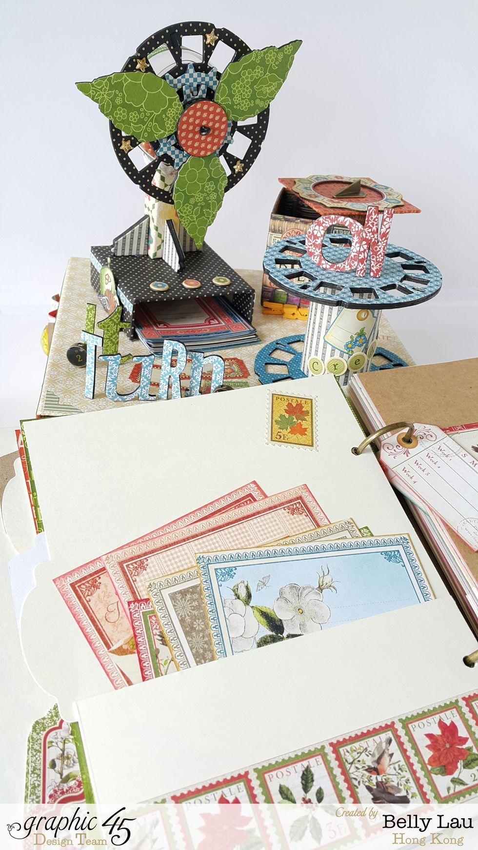 You can decorate the planner however you like with Graphic 45 papers and cards