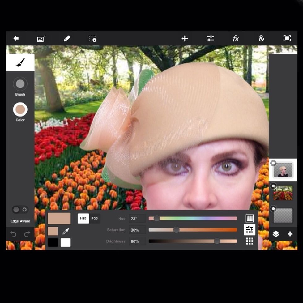 You can drag the eyedrop tool to an area of your photo, and match the local color. You can control the opacity of the color to fine-tune your application. (Tap or tilt vertically).