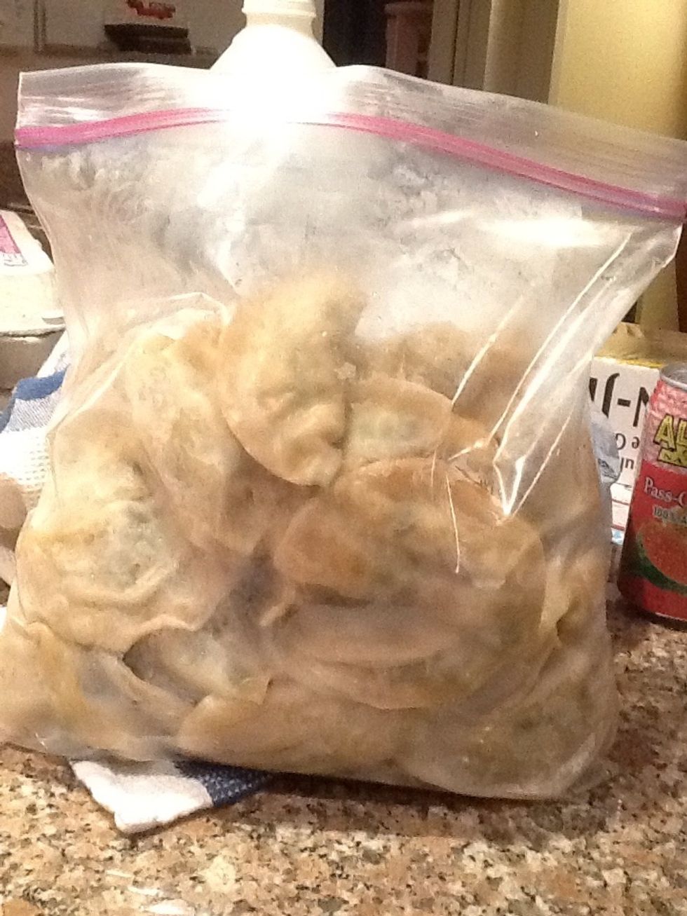 You can either fry them up after they've cooled or you can baggy it up to freeze. Do not refrigerate. Also, do not baggy them all like I did- freeze them in several smaller sized bags- easier to thaw.