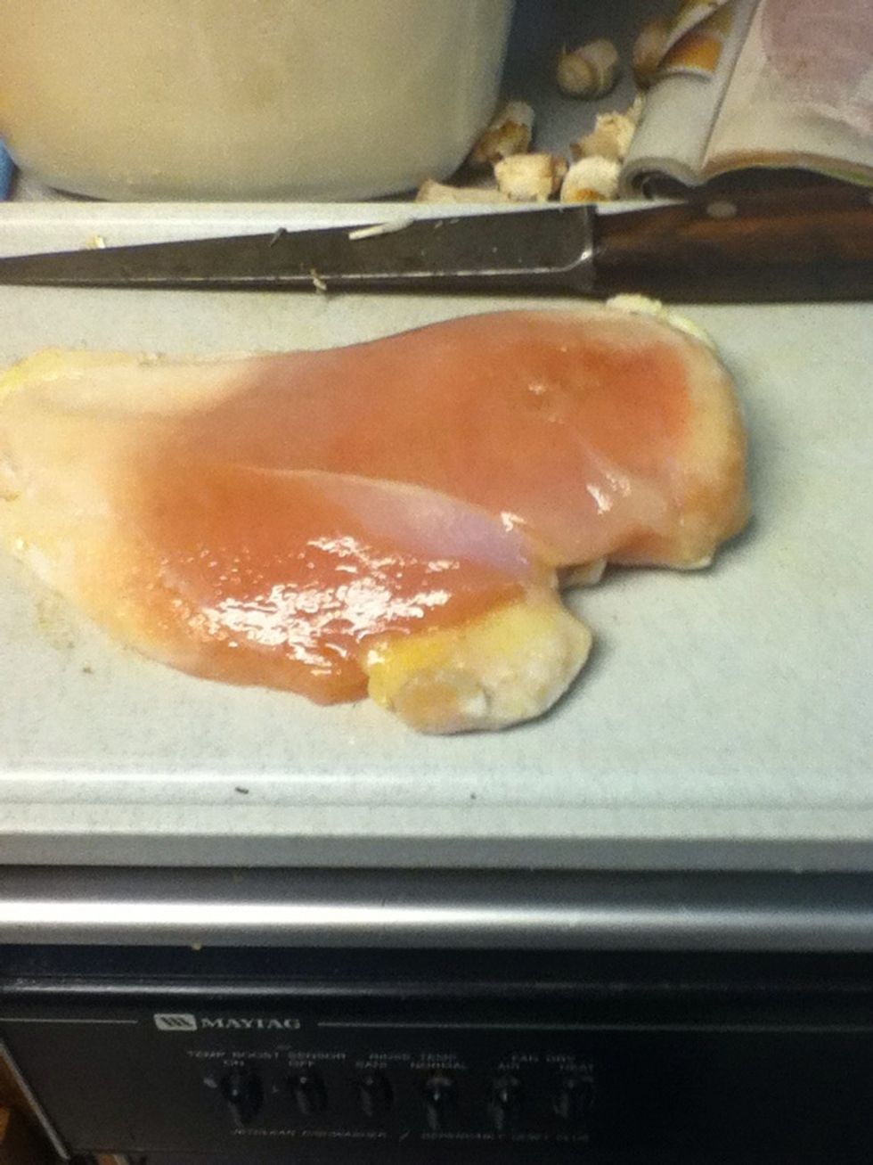 You can either put the chicken in whole and cook it then cut it or you can cut it and then cook it.. 'Tis up to you.