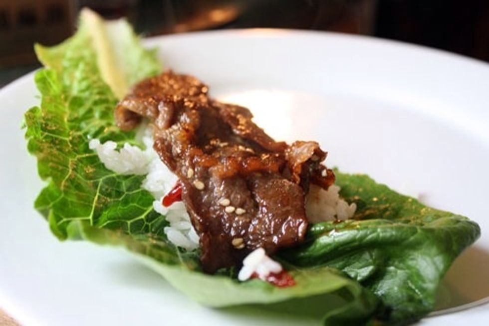 You can enjoy Bulgogi with vegetable, cooked rice or noodles :D .