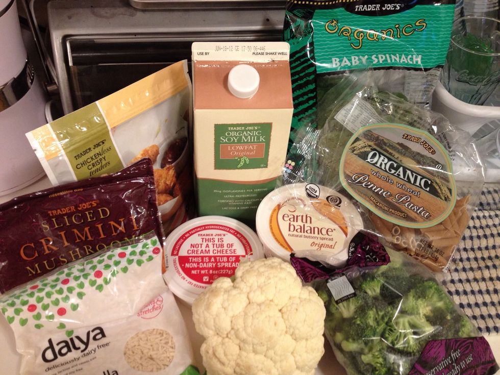 You can find most of these ingredients at Trader Joe's or any health food store. I try to keep the veggies organic but you don't have to. You can add mushrooms and spinach but I didn't this time.