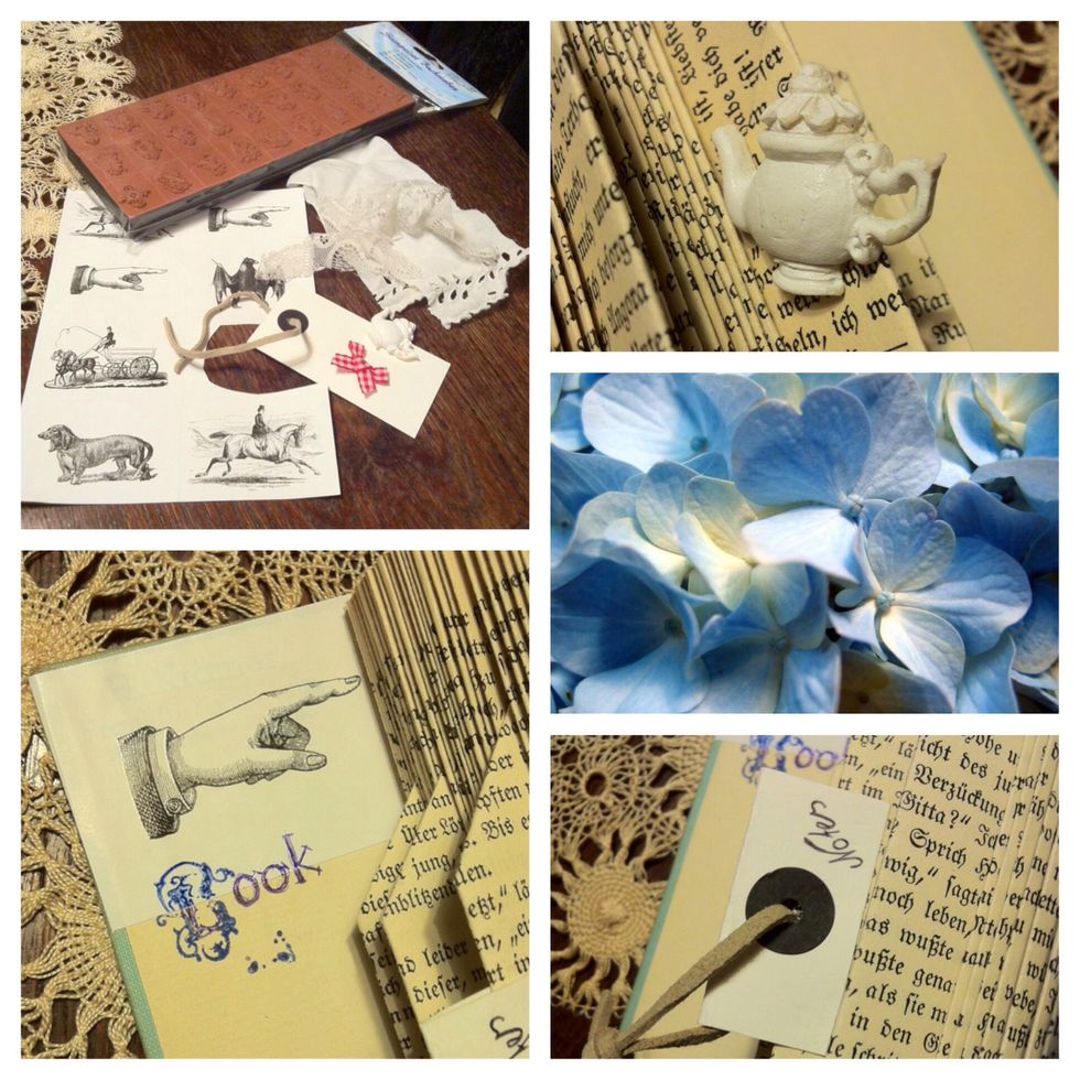 You can gather little accessoires, stickers, stamps etc. to decorate your little notebook