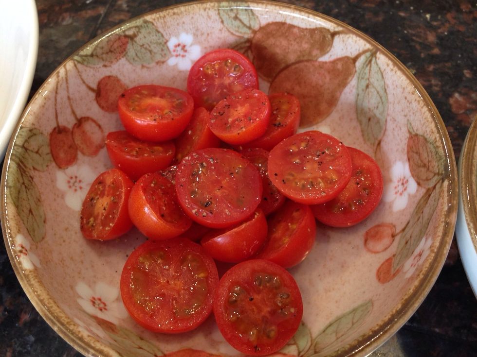 You can get creative and add some cold veggies to the salad too. I added these tomatoes from my own backyard to mix in with the roasted veggies. Yum!