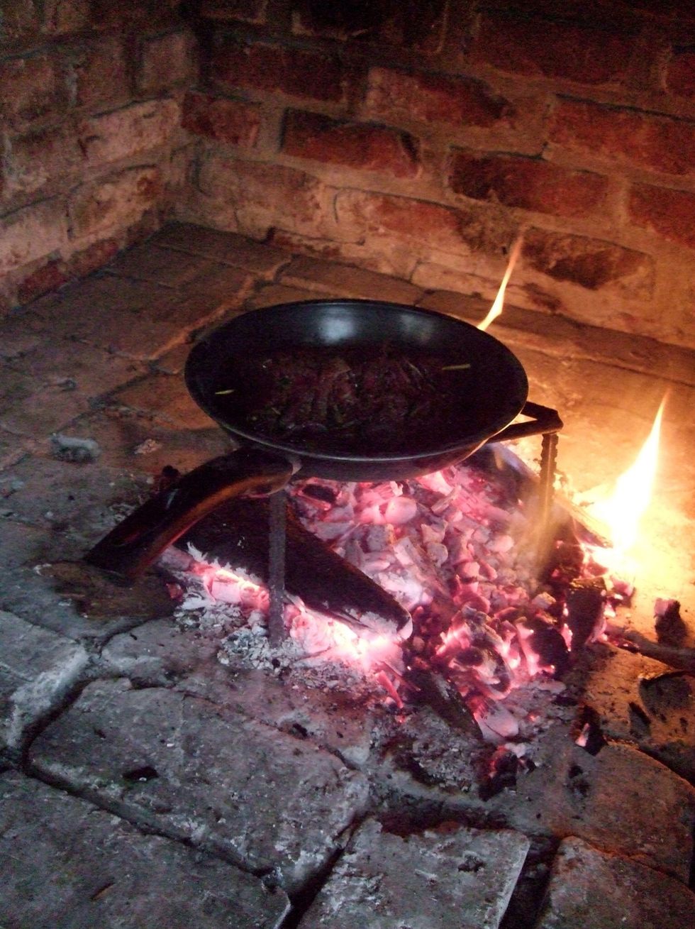 You can get wood to start a fire everywhere. Ask the farmers for fresh game meat.