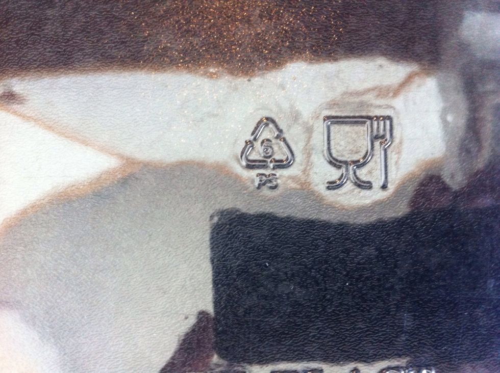 You can identify the type of plastic by looking for the symbol in the picture, arrows forming a triangle with the number 6 inside.