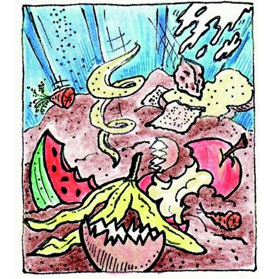 You can just place the food on the surface, but it's better to bury it in the bedding. This cuts down on the possibility of smells or flies, and the worms are most active a little beneath the surface.