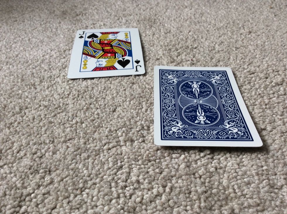 You can lay out the cards in a pile, or you can put them out so in a way so that you can see all of the cards to make sure you didn't mess up