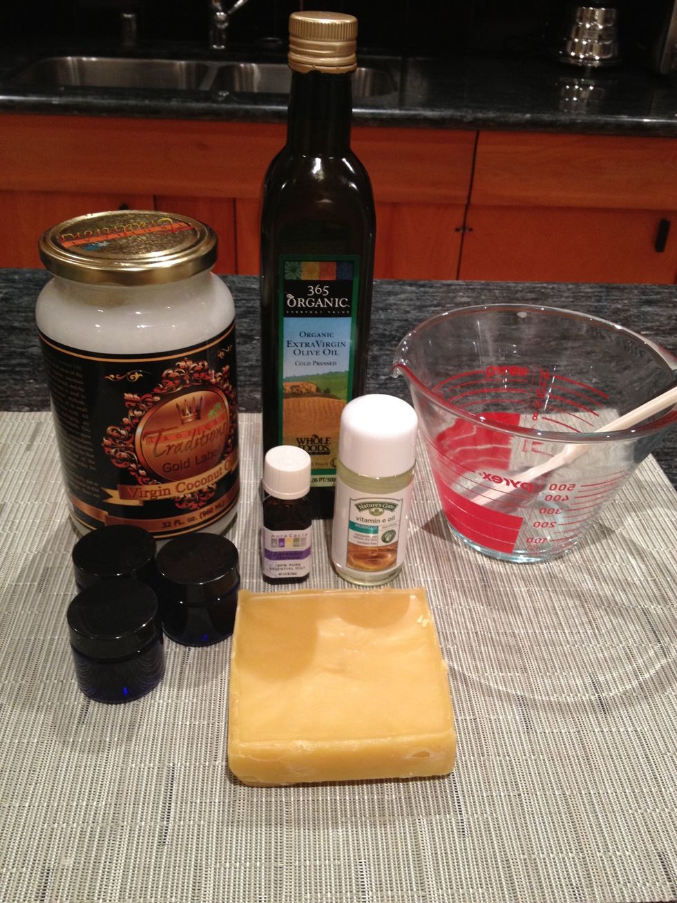 You can locate most of the ingredients for this recipe at a health food store. Check your local farmers market for the beeswax.
