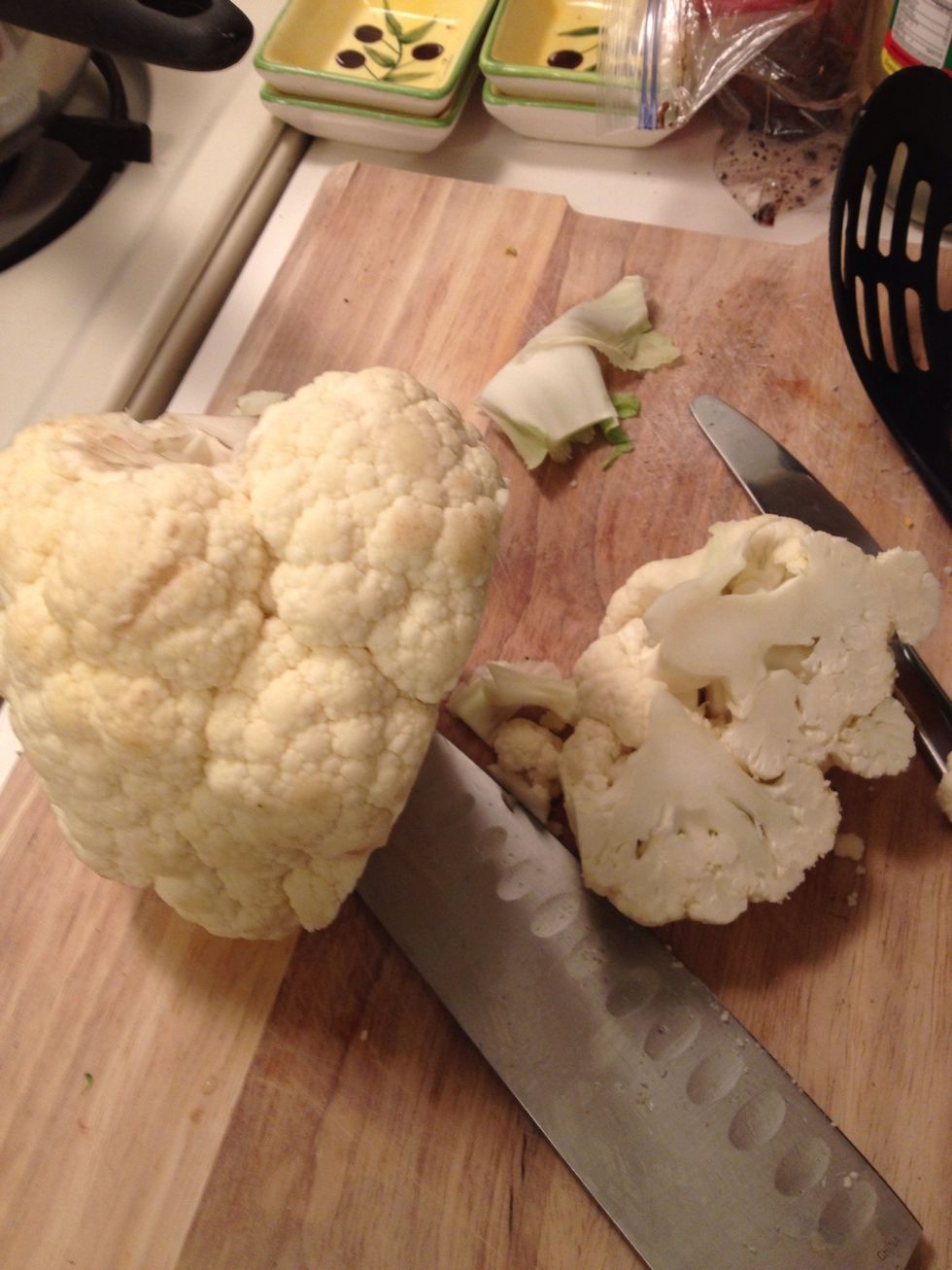 You can make life easier if u get the florets but whichever way, get your cauliflower in the pan with oil...