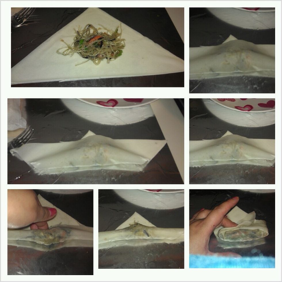 You can make small ones by cutting the wraps diagonally. Roll the same way but with smaller filling portion.