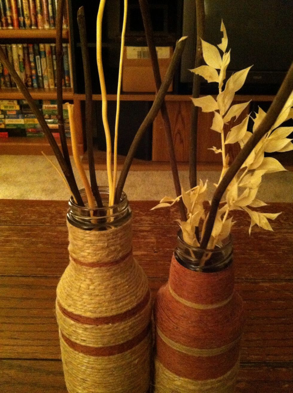 You can now add diffusers or decorative branches. I'm either going to find the kinds if dried flowers I envision to cover the glass that's still showing or ill go back and cover it. But you get it.