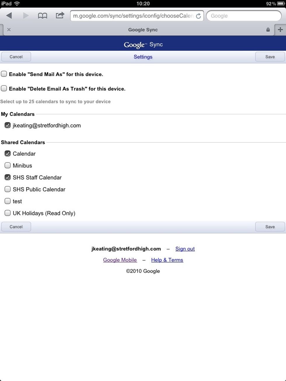 You can now check the calendars you wish to add. Make sure you tick SHS Staff Calendar! Then hit Save.