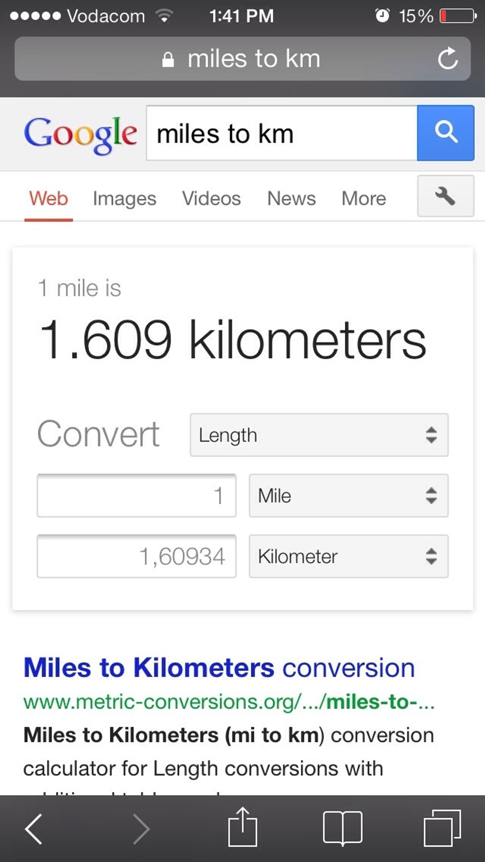 You can now enter the number of miles you want to convert to kilometers.