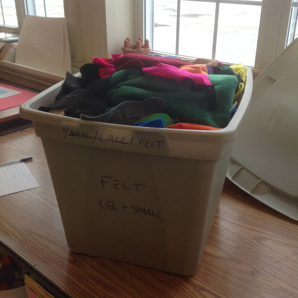 You can now trim off any unsightly ends and remove visible tape. To finish, choose a piece of felt from the tote by the window to line the inside of your 'Oops Basket'.