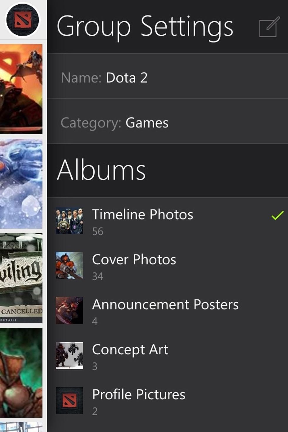 You can open the right panel to select the photo album.