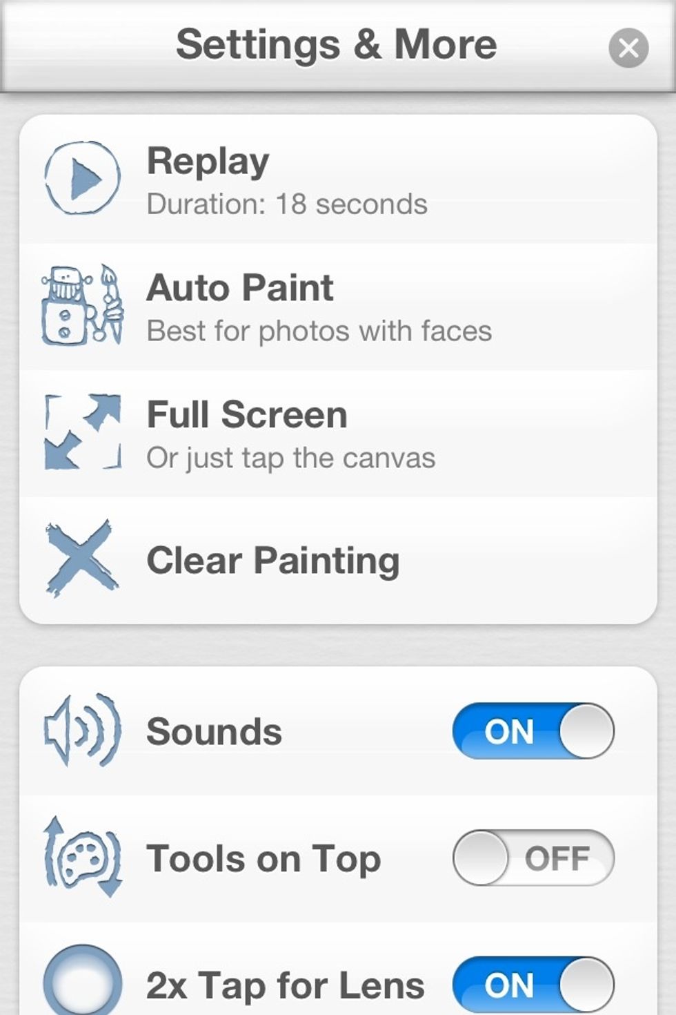 You can replay the creative process or clear to start over. If you press auto start, Foolproof will create a painting right before your eyes.