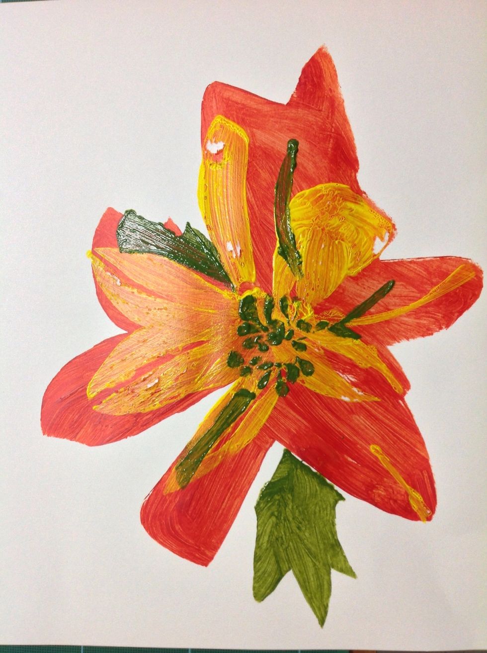 You can see in this picture that because the yellow paint was not dry and I was slow pulling off  the third stencil,that it left a "bad" spot in the print.