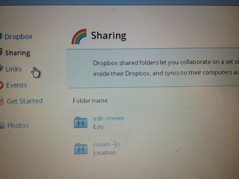 You can share a folder or a file with other Dropbox users by entering the Sharing section
