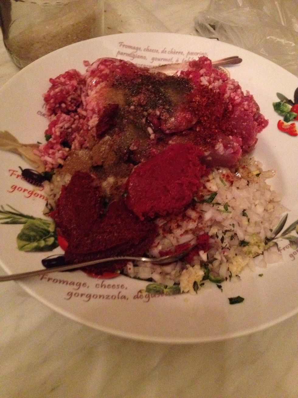 You can skip this step but to stick to the original turkish recipe, I have added a table spoon of "sal\u00e7a". It is a red pepper paste. You can also add a table spoon of tomato paste.