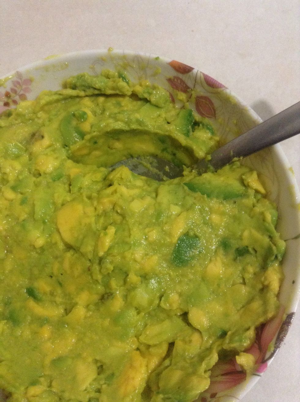 You can't miss the avocado. I didn't smash them the whole way through.