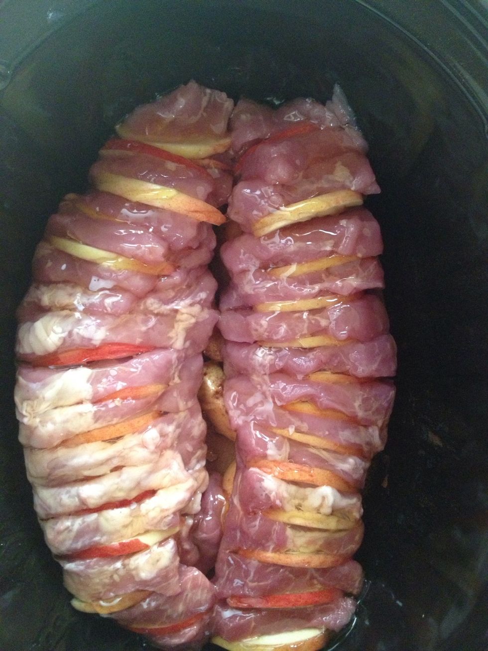 You can't see it that well but it's smothered. You can also put the loins in a ziplock bag with honey and cinnamon and marinate overnight.