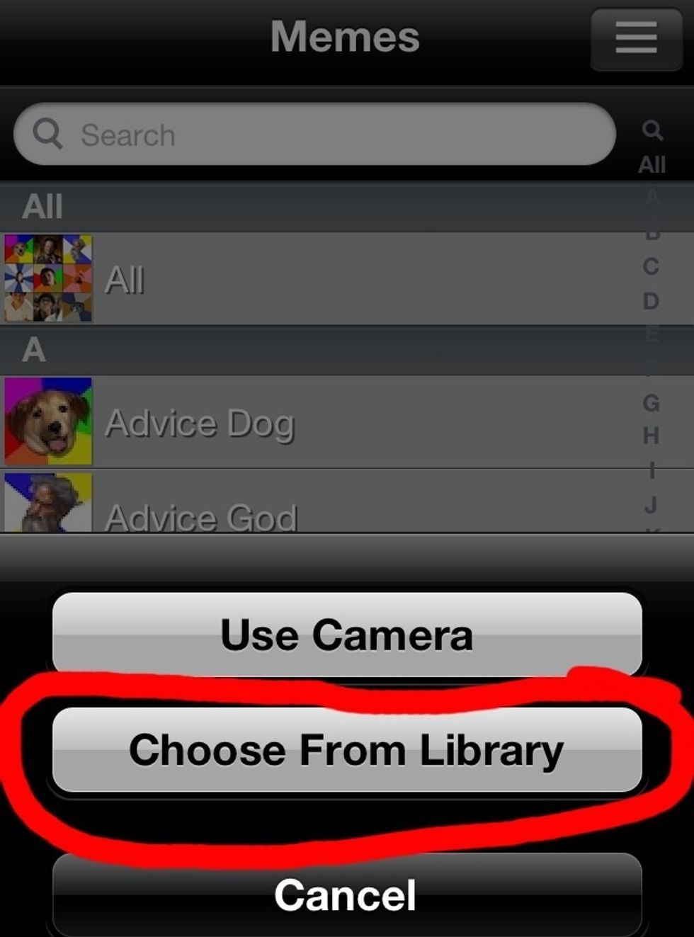 You can take a photo or choose from your library. It doesn't matter which one you tap. I just chose a random pic I had.