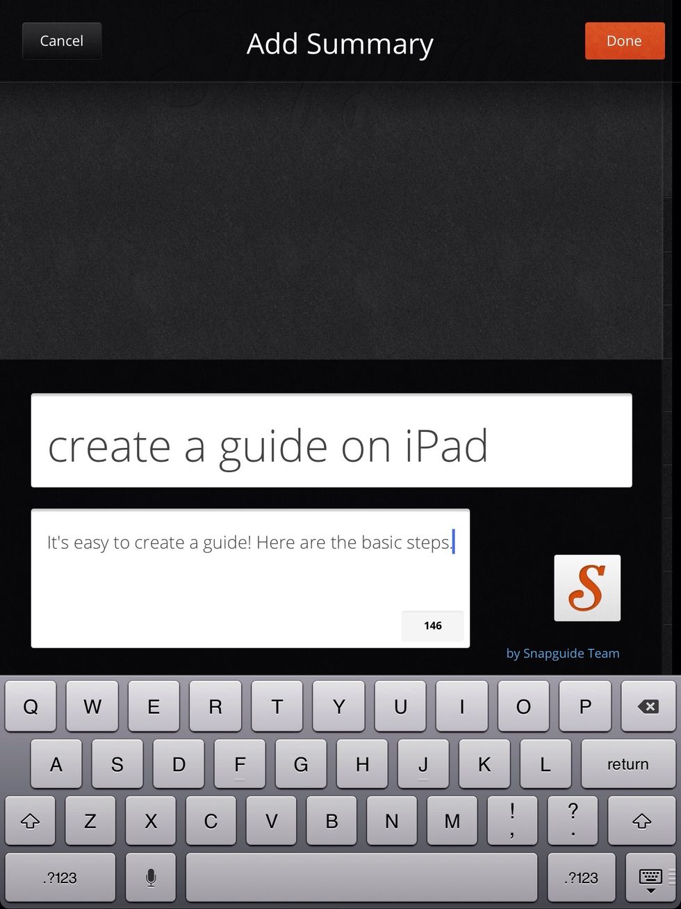 You can tap on the title page to add a summary. This is a great place to credit someone that gave you the idea, or give a backstory to the guide!
