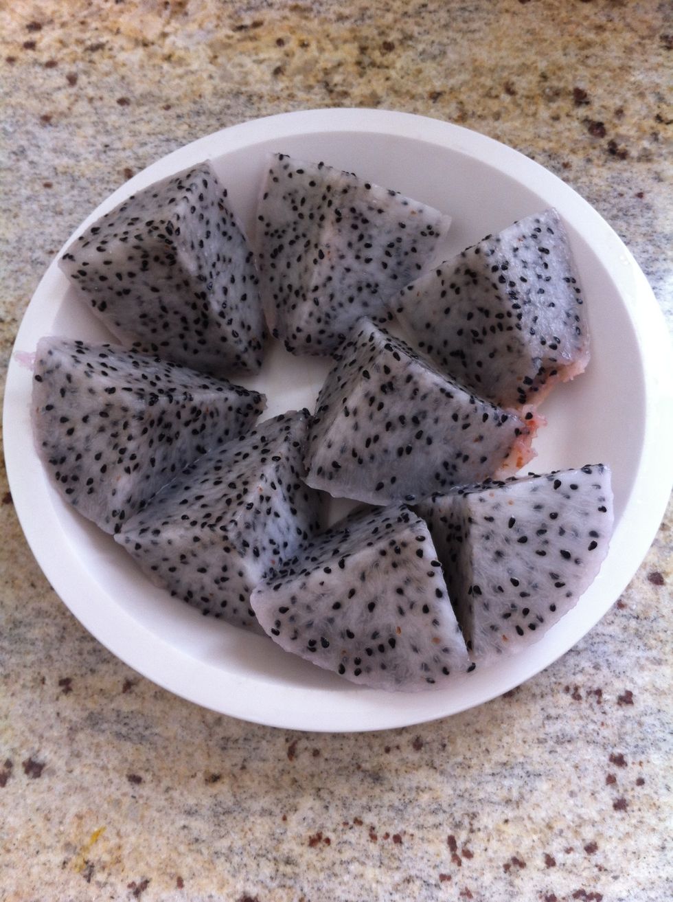 You can then cut the dragofruit into bite size pieces.